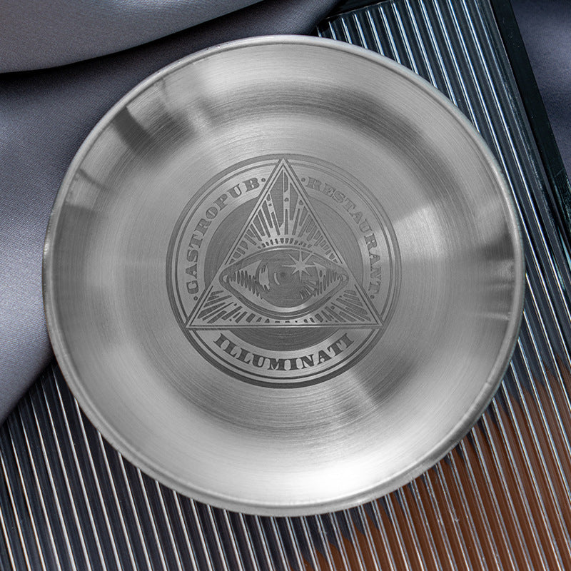 Intricately Etched Stainless Steel Altar Plate for Spiritual Rituals and Sacred Space Decor – 14cm Diameter, Featuring Unique Esoteric Designs