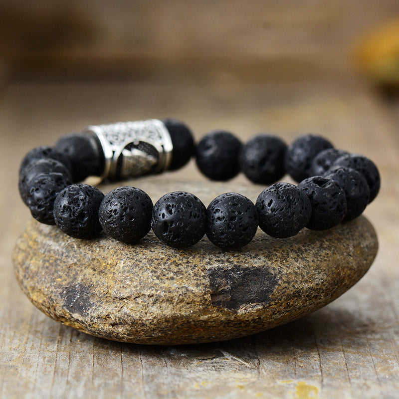 Lava Stone Protection Bracelet with Valknut Symbol