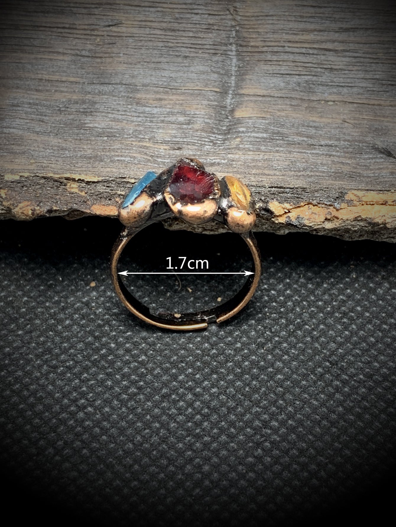 Handcrafted Dual-Stone Garnet and Aquamarine Ring with Rustic Copper Finish for Passion and Clarity