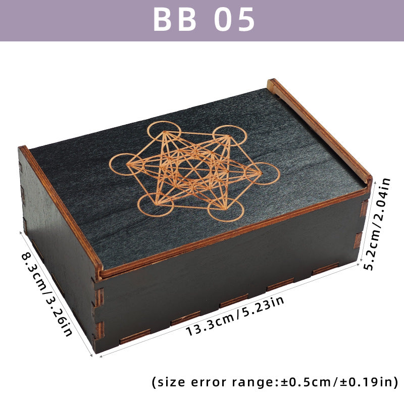 Mystical Wooden Tarot Storage Box with Sacred Symbols – Ideal for Tarot Cards, Crystals, and Ritual Tools