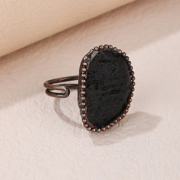 Black Lava Stone Copper Ring for Grounding and Protection | Spiritual Healing Jewelry