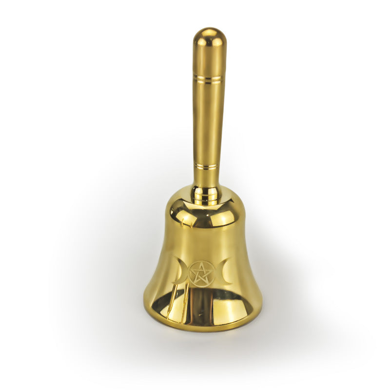 Golden Altar Bell for Rituals and Energy Cleansing - Spiritual Meditation Tool with Lotus and Pentacle Designs