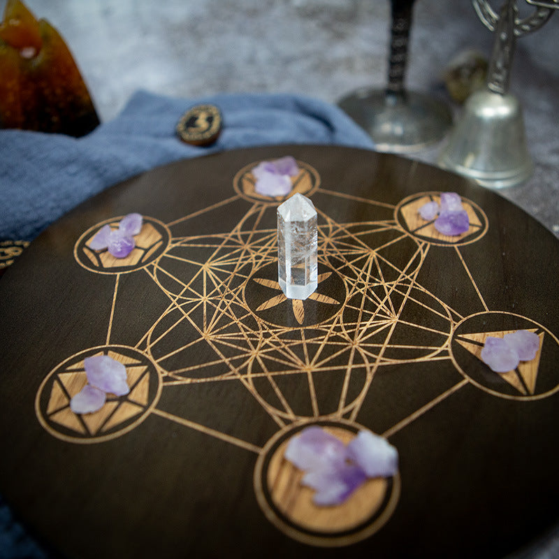 Sacred Geometry Crystal Grid Board with Metatron's Cube Design for Meditation, Manifestation, and Energy Healing - Spiritual Altar Tool and Home Decor