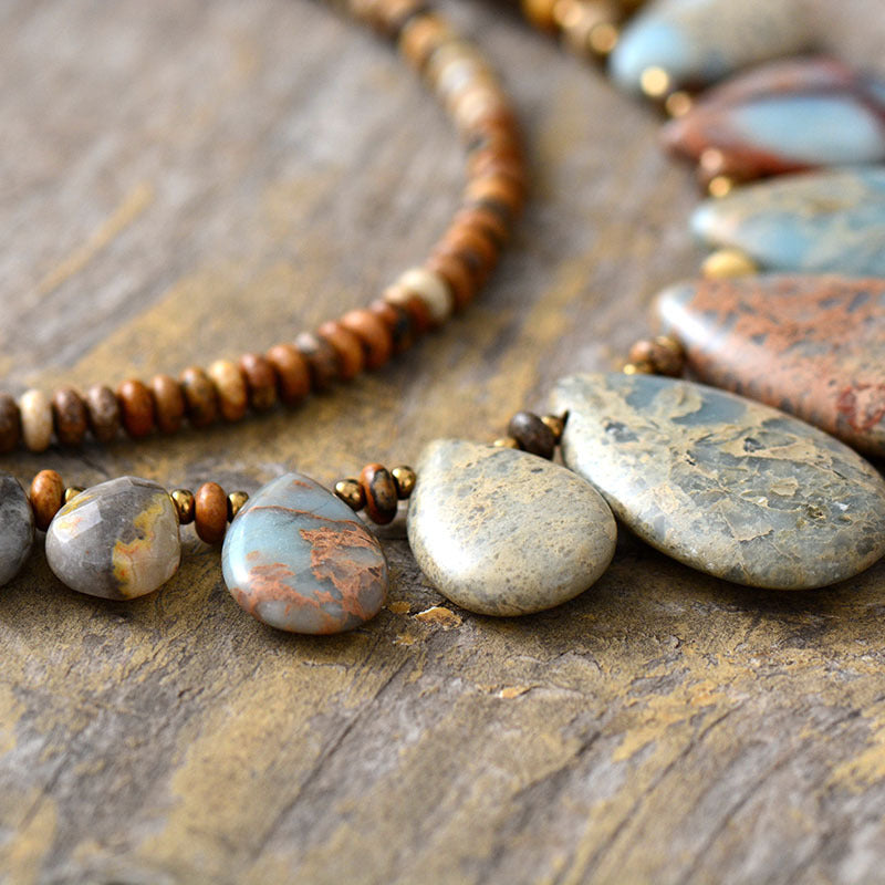 Earthy Jasper Teardrop Necklace – Handmade Gemstone Statement Necklace for Spiritual Healing and Grounding