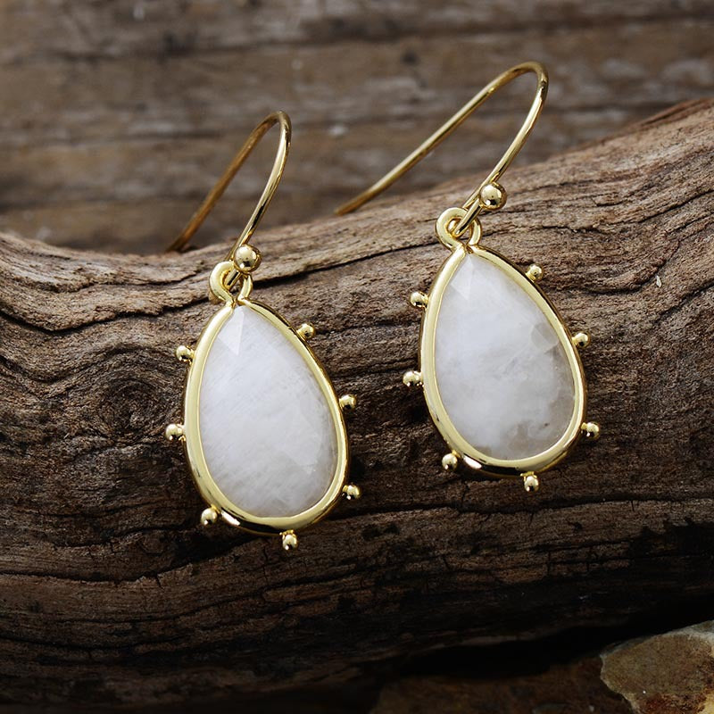 Oval Gemstone Earrings with Gold Accents for Spiritual Healing and Chakra Activation