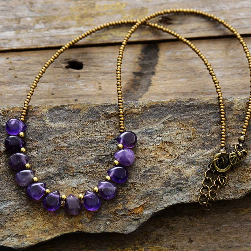 Amethyst Teardrop Healing Necklace for Spiritual Balance and Meditation