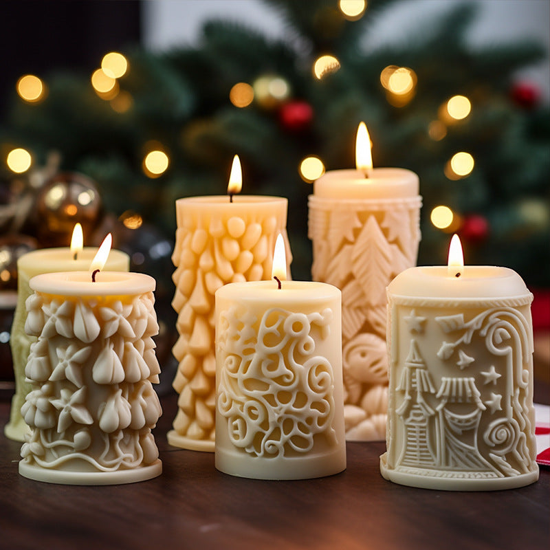 Artisan Sculpted Pillar Candles with Intricate Designs - Decorative Holiday Candles for Spiritual Ambiance and Home Décor