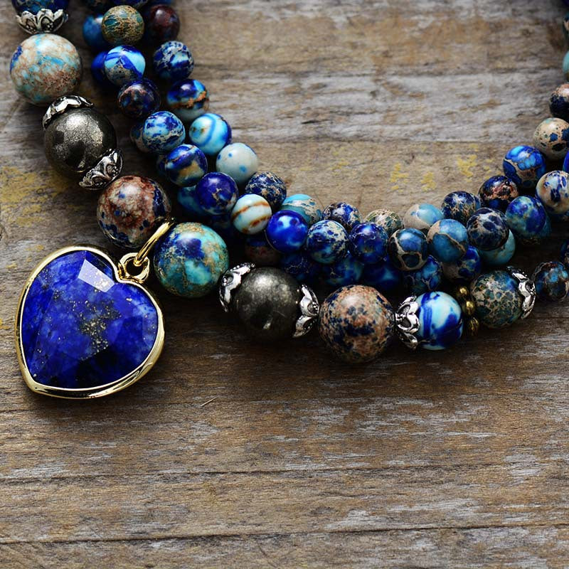 Deep Blue Lapis Lazuli Heart Chakra Healing Necklace