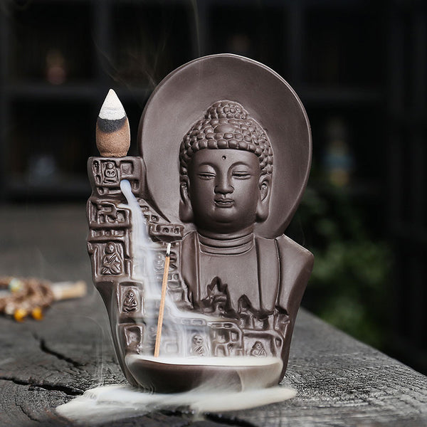 Buddha and Kuan Yin Backflow Incense Burner for Meditation, Spiritual Cleansing, and Zen Decor