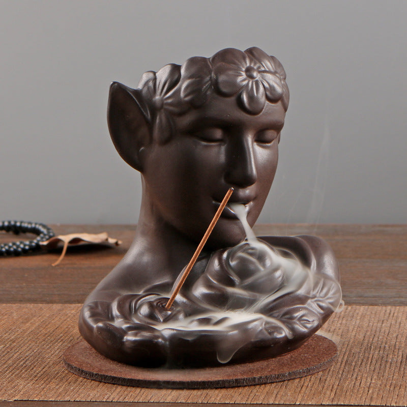 Mystical Elf Ceramic Backflow Incense Burner for Meditation and Spiritual Healing