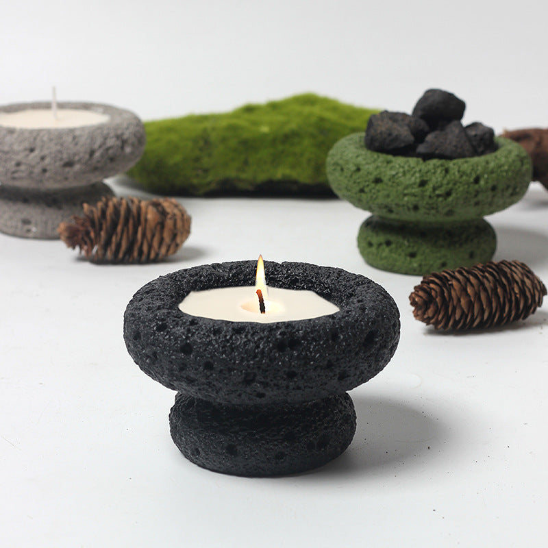 Natural Volcanic Stone Tealight Candle Holders - Earthy and Textured Candle Stands in Multiple Colors