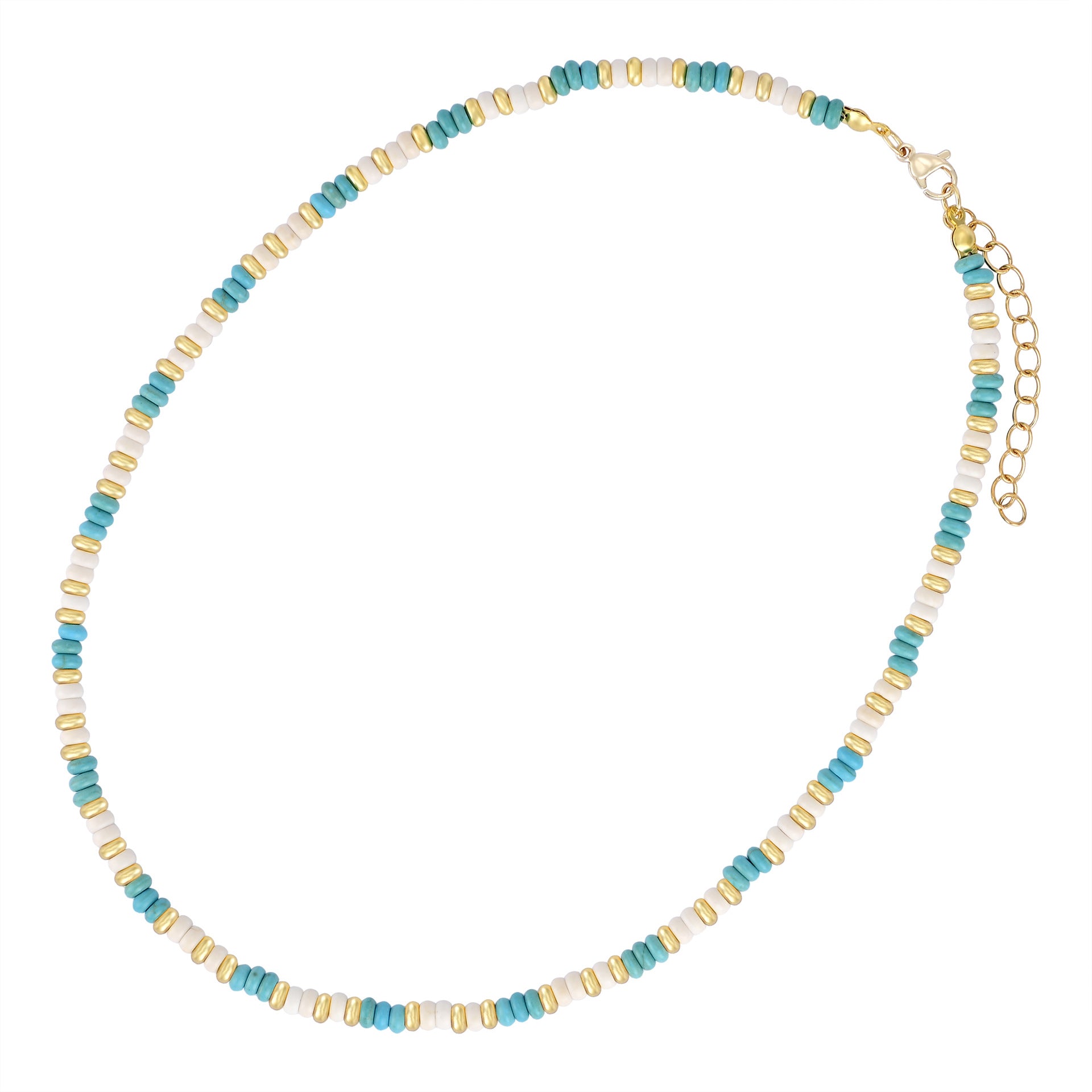 Turquoise and Gold Beaded Spiritual Necklace for Meditation and Healing