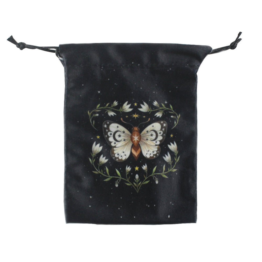 Mystical Moth and Moon Velvet Drawstring Pouches for Tarot Cards, Crystals, and Spiritual Essentials - Celestial and Nature-Inspired Designs