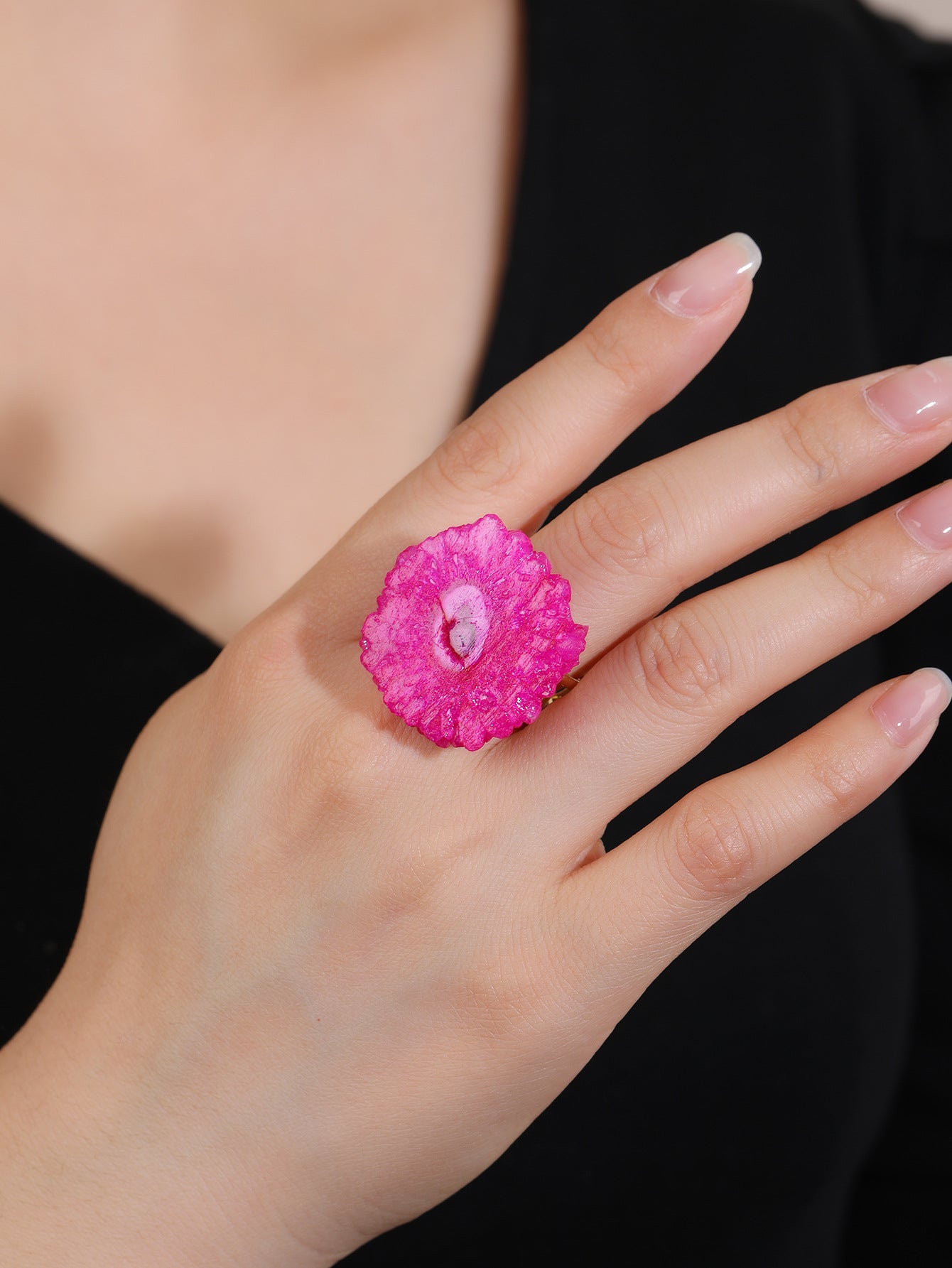 Vibrant Geode Druzy Crystal Statement Ring – Spiritual Energy Healing Gemstone Ring