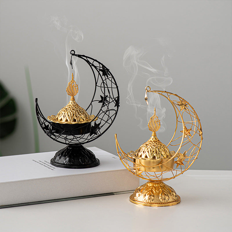 Celestial Moon Incense Holder with Hanging Star - Spiritual Décor for Meditation and Relaxation