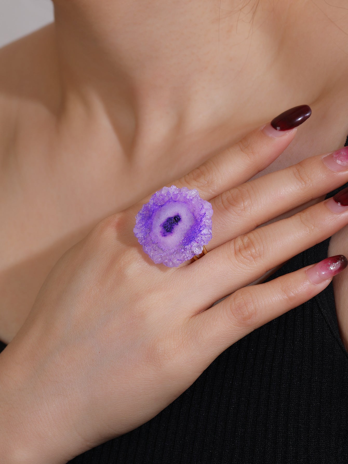 Vibrant Geode Druzy Crystal Statement Ring – Spiritual Energy Healing Gemstone Ring