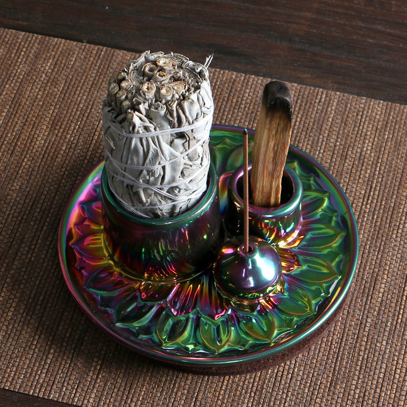 Iridescent Multi-Use Incense Holder for Sage, Palo Santo, and Incense Sticks – Spiritual Cleansing and Meditation Tool