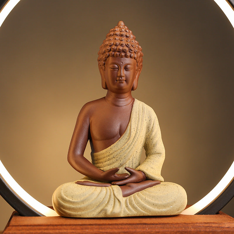 Illuminated Buddha Backflow Incense Burner with LED Halo – Serene Aromatherapy and Meditation Decor