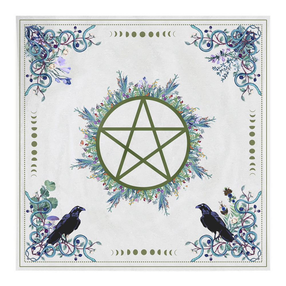 Pentacle Tarot Cloth and Rune Pouch Set for Witchcraft and Divination – Beautifully Designed Altar Cloth with Raven Motif and Herb Patterns, Ideal for Tarot Card Readings and Crystal Displays