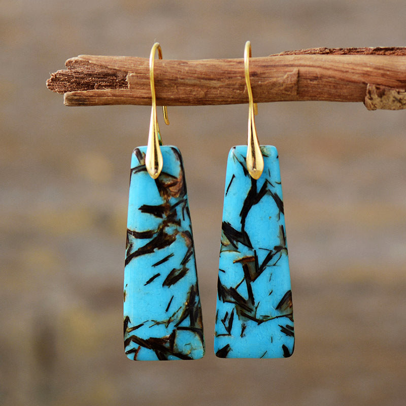 Handcrafted Mosaic Jasper and Turquoise Healing Drop Earrings with Gold-Plated Hooks for Spiritual Balance