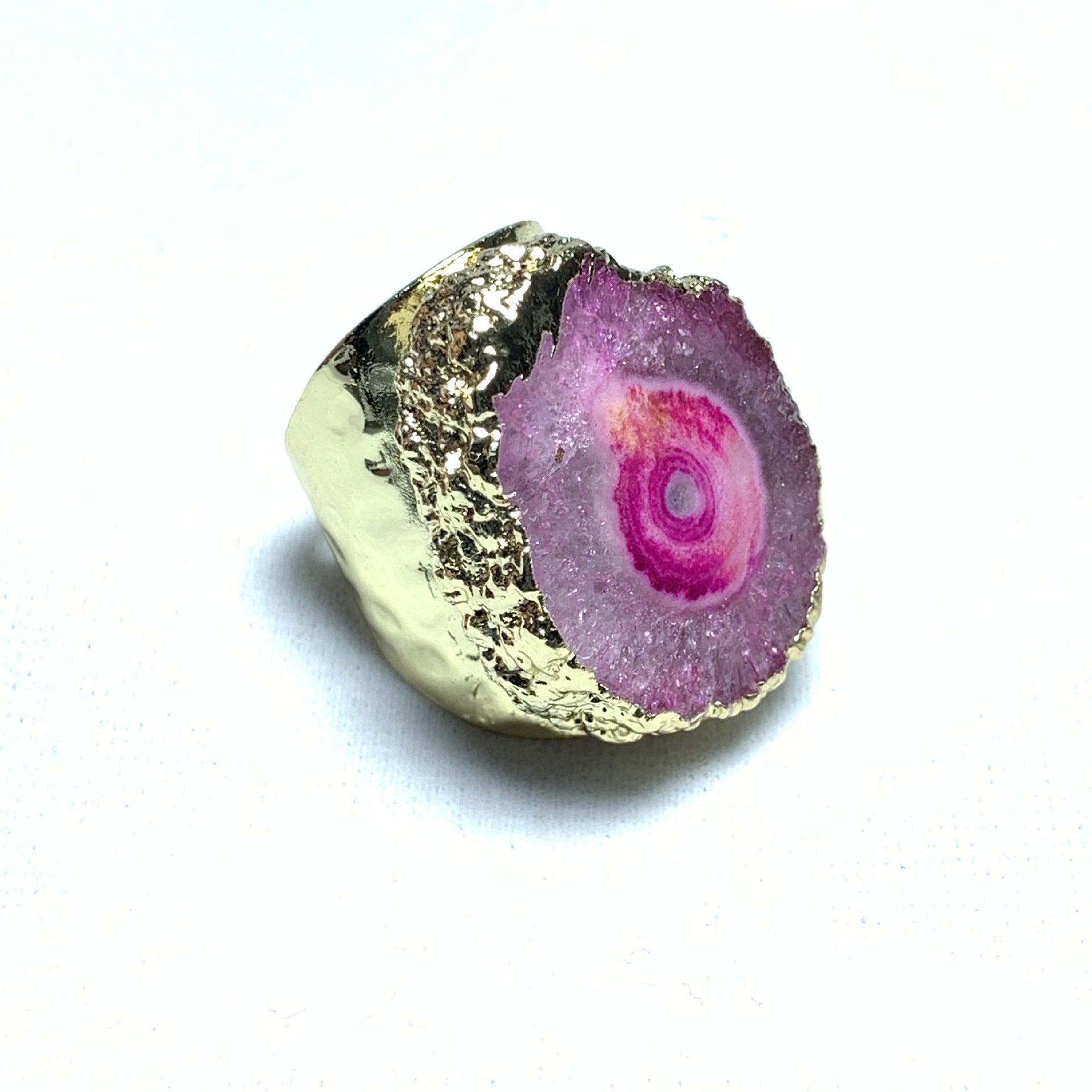 Vibrant Geode Slice Statement Ring - Multicolor Crystal Healing Ring with Gold-Plated Band