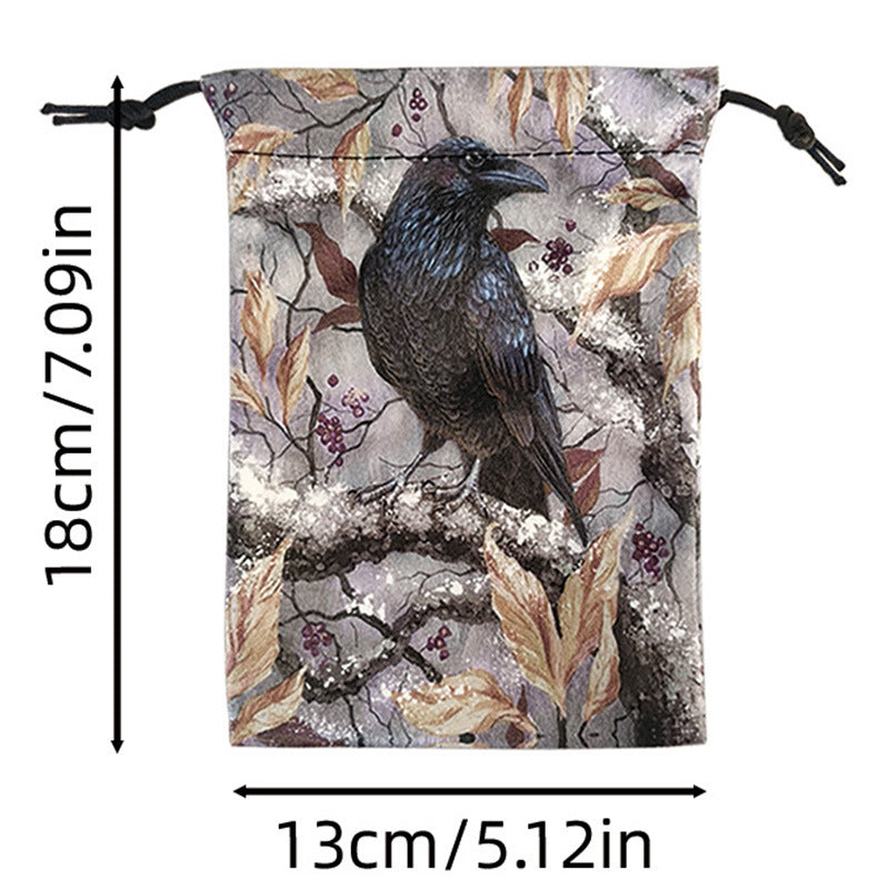 Mystical Raven Tarot and Rune Drawstring Pouch – Enchanting Velvet Bag for Spiritual Tools, Crystals, and Cards