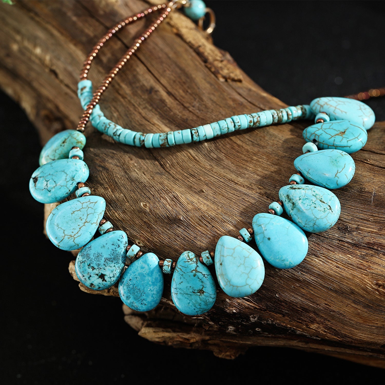 Layered Turquoise Gemstone Necklace with Multiple Teardrop Beads for Spiritual Tranquility and Balance