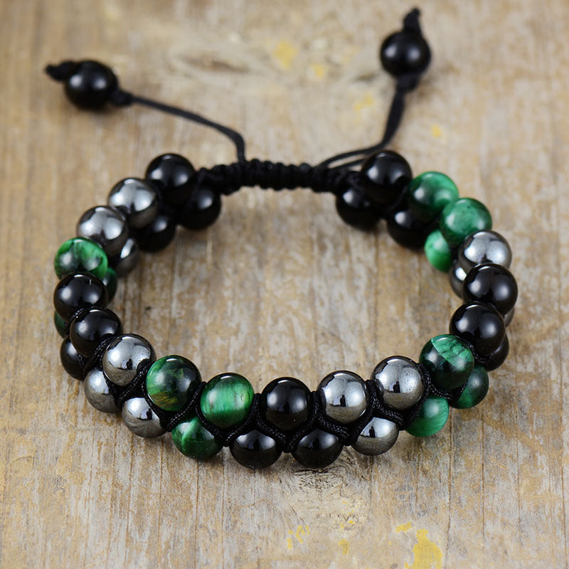 Grounding Hematite, Onyx, and Tiger’s Eye Energy Bracelet with Protective Gemstone Beads