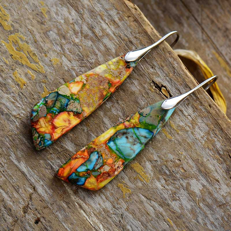 Handcrafted Mixed Jasper and Turquoise Spiritual Healing Earrings with Sterling Silver Hooks