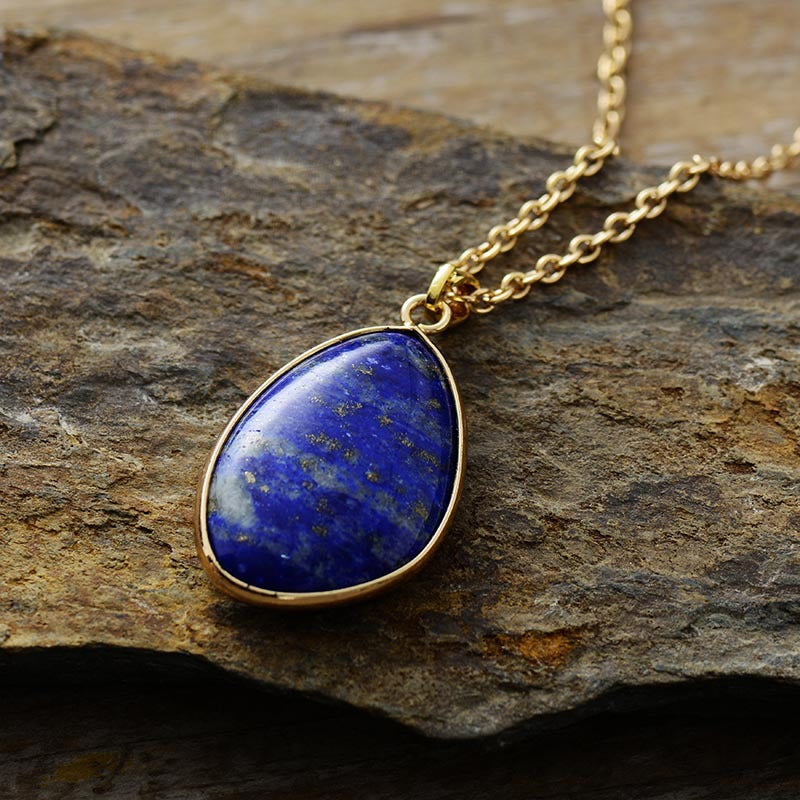 Handcrafted Teardrop Gemstone Necklace for Spiritual Healing - Amethyst, Amazonite, Lapis Lazuli, and Rose Quartz