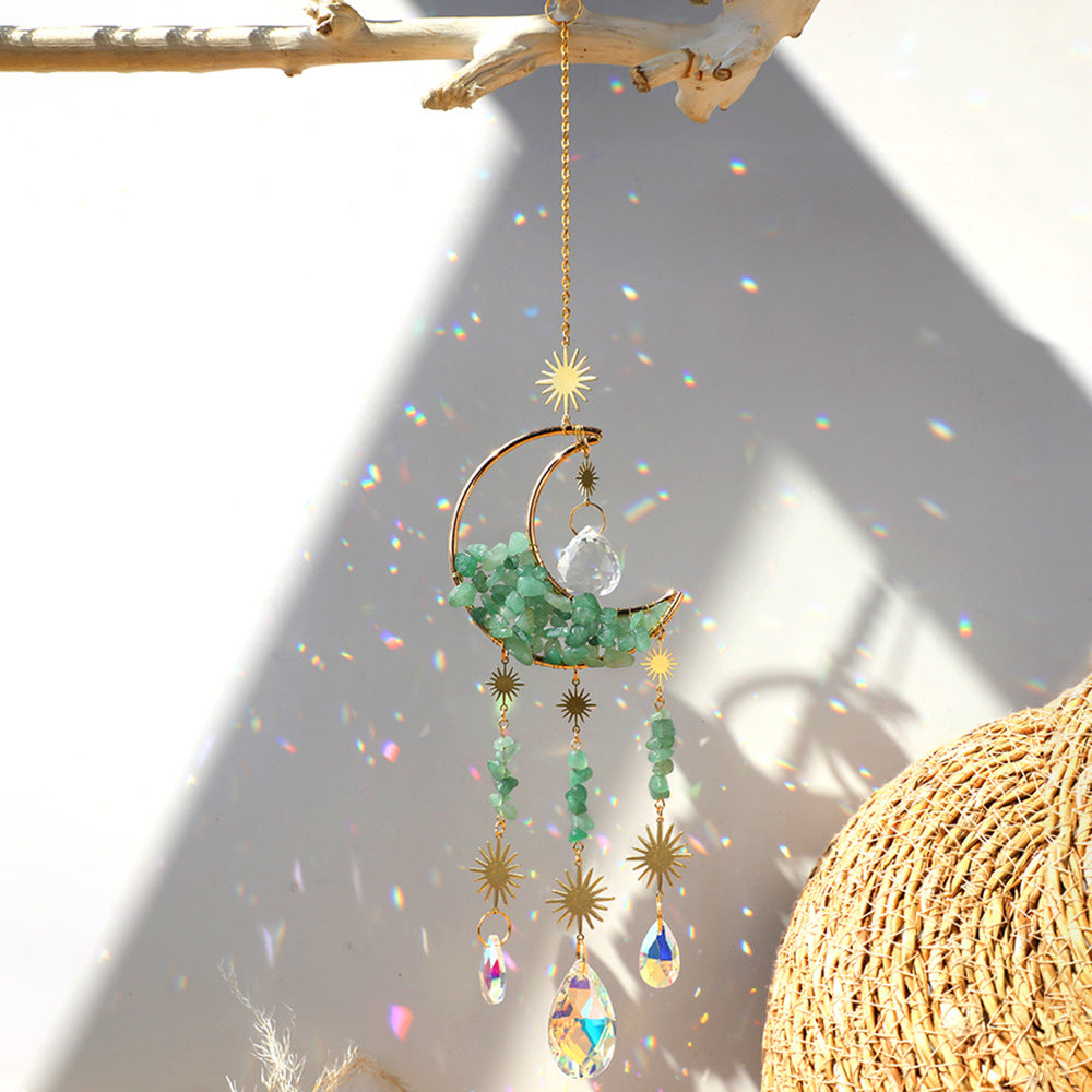 Crystal Moon Sun Catcher - Healing Gemstone Hanging Decor