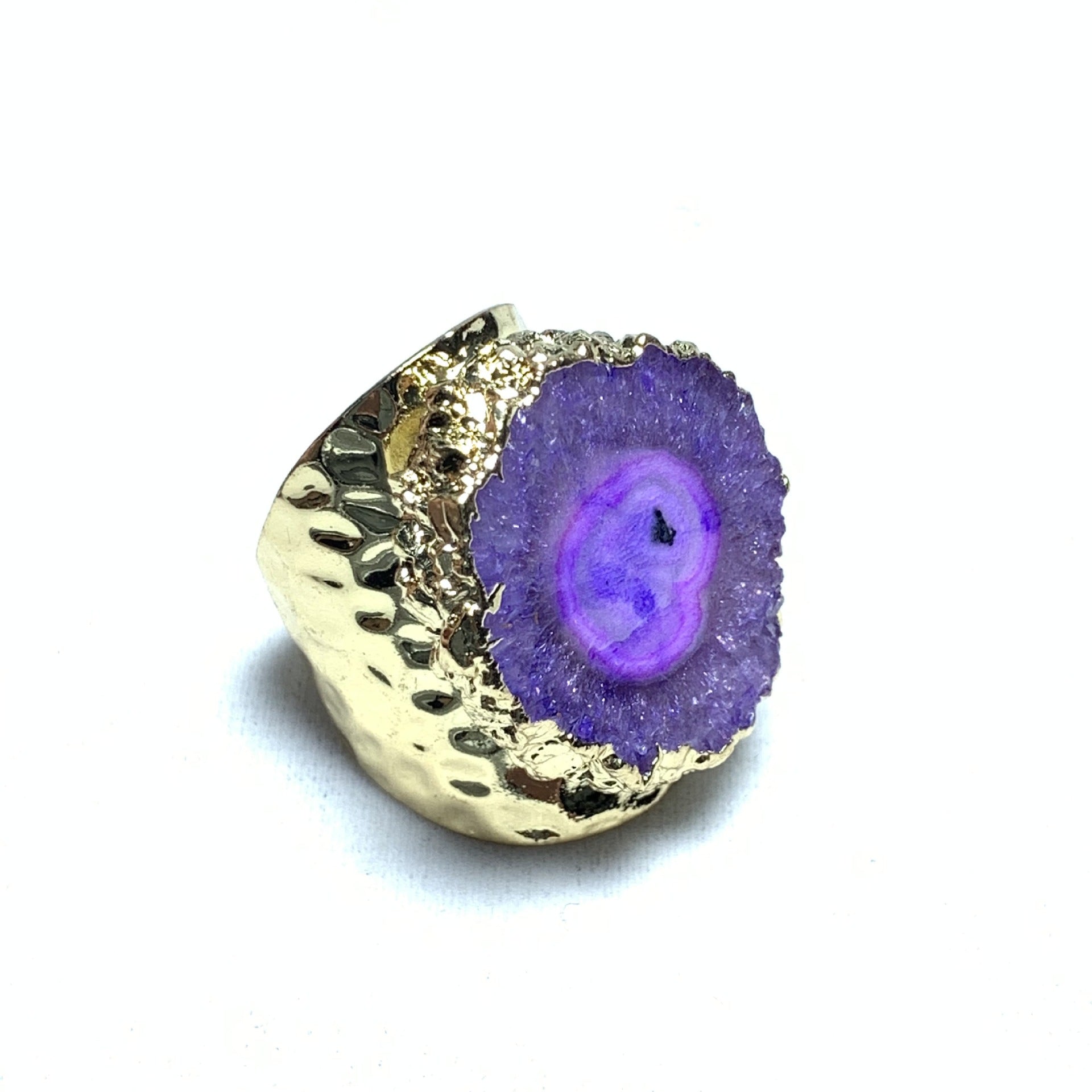 Vibrant Geode Slice Statement Ring - Multicolor Crystal Healing Ring with Gold-Plated Band