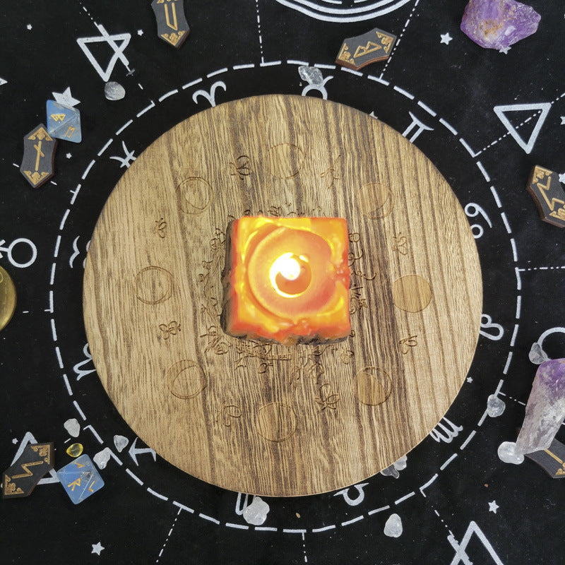 Wooden Pentacle Altar Plate with Moon Phases – Sacred Ritual Tool for Wiccan and Pagan Practices