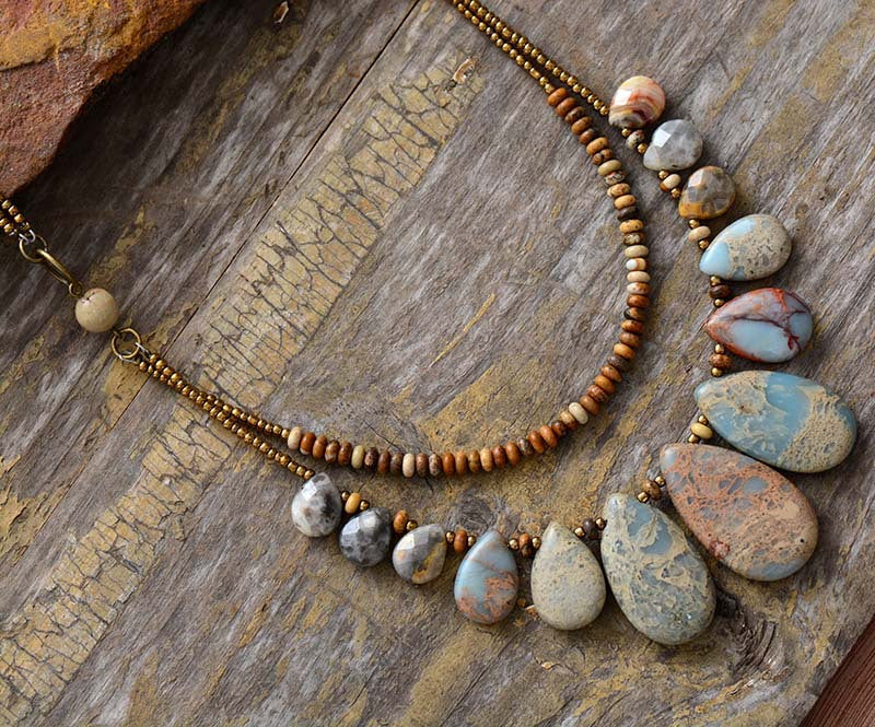 Earthy Jasper Teardrop Necklace – Handmade Gemstone Statement Necklace for Spiritual Healing and Grounding