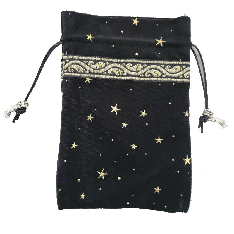 Luxurious Velvet Drawstring Pouch with Starry Sky Embroidery for Tarot, Crystals, and Spiritual Essentials