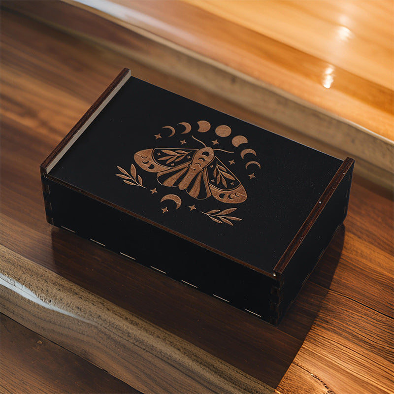 Handcrafted Wooden Tarot Card Storage Box with Intricate Mystic Symbols – Perfect for Safeguarding Your Spiritual Tools, Crystals, and Accessories