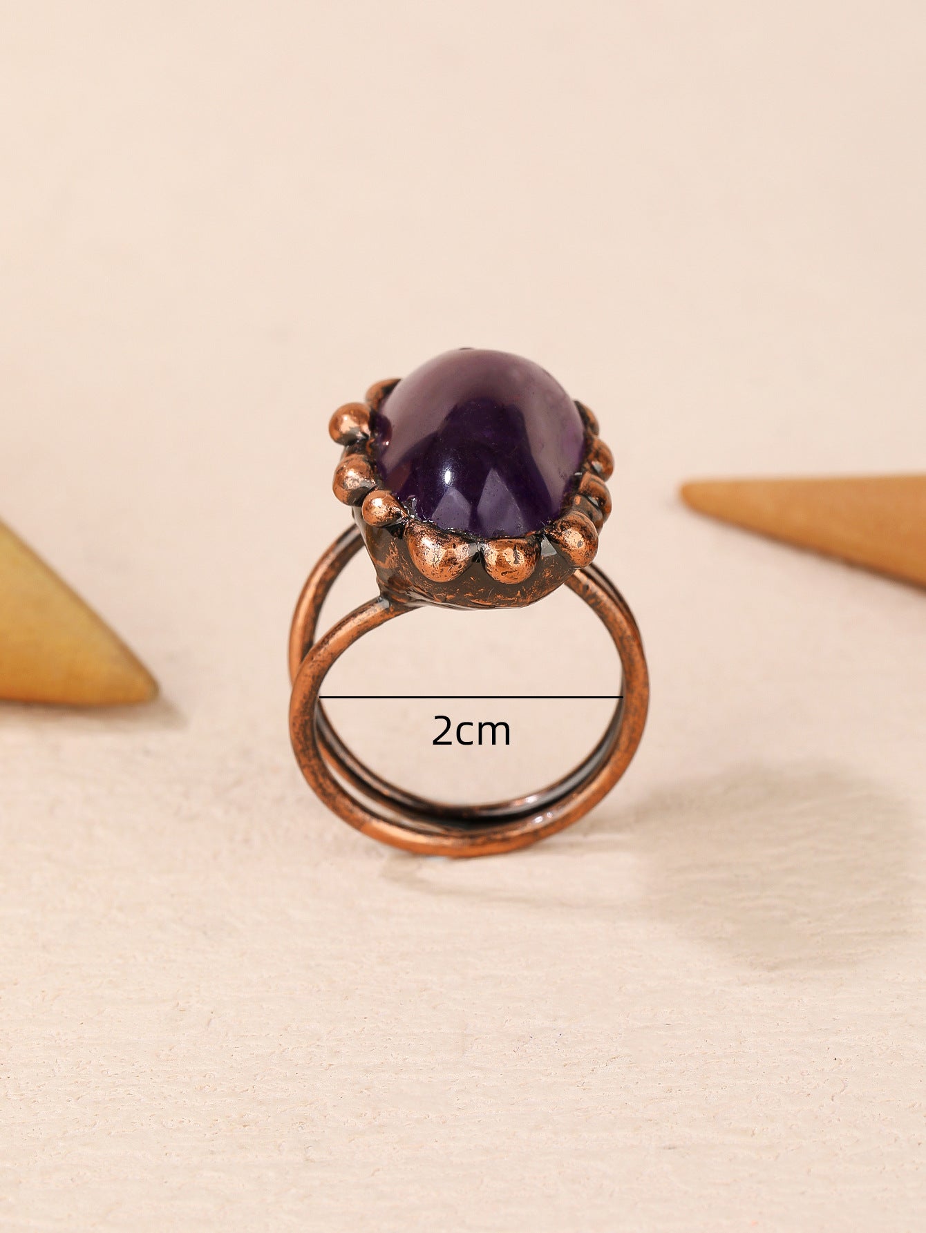 Antique Amethyst Cabochon Ring with Rustic Copper Band for Calmness, Protection, and Spiritual Awareness