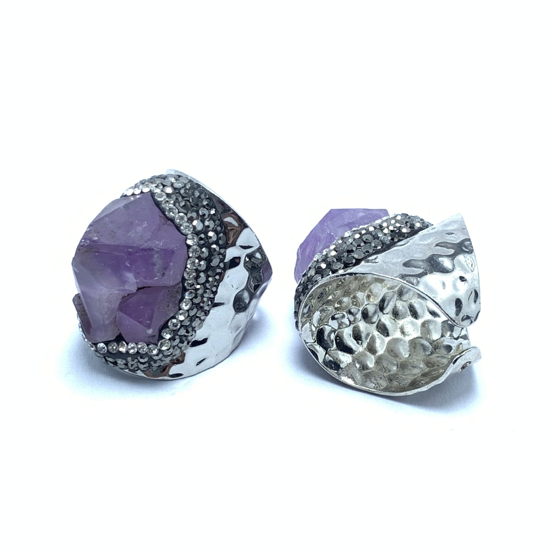 Amethyst Crystal Healing Ring with Silver Accents - Spiritual Energy Jewelry