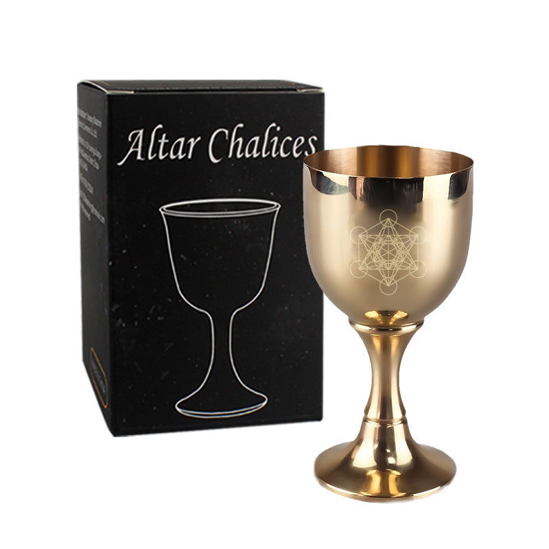 Gold-Plated Altar Chalices with Sacred Symbols – Perfect for Rituals, Ceremonies, and Wiccan Practices