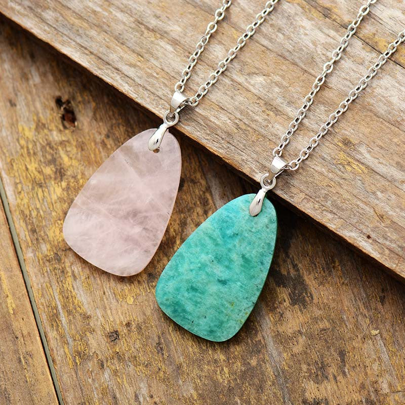 Natural Rose Quartz and Amazonite Pendant Necklace for Healing and Spiritual Energy Balance