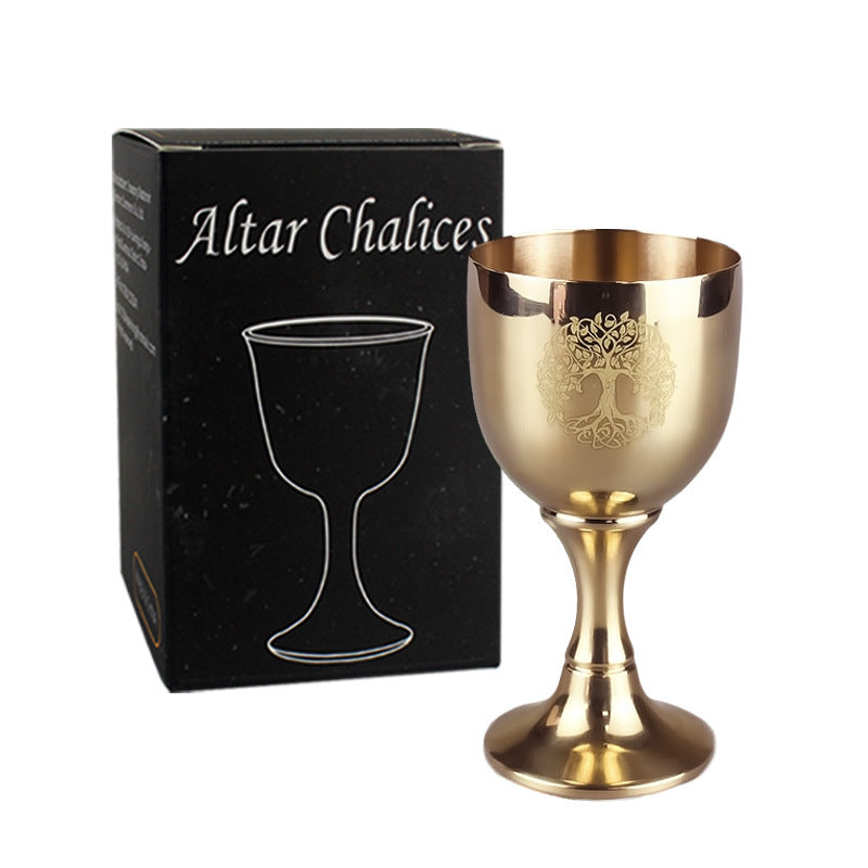 Gold-Plated Altar Chalices with Sacred Symbols – Perfect for Rituals, Ceremonies, and Wiccan Practices