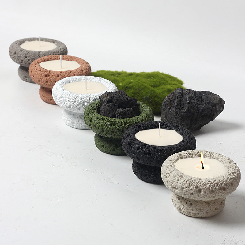 Natural Volcanic Stone Tealight Candle Holders - Earthy and Textured Candle Stands in Multiple Colors