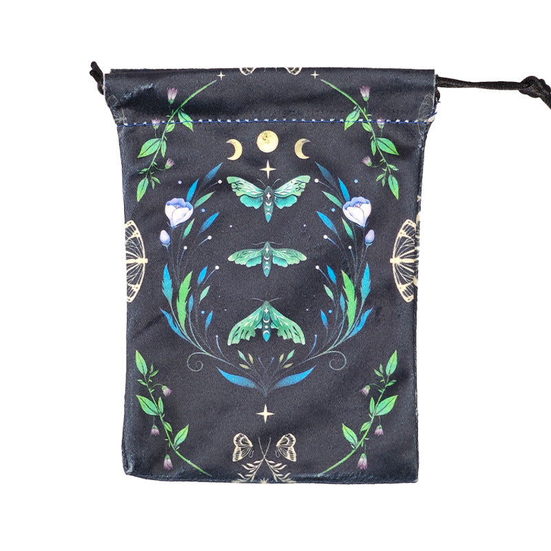 Mystical Moth and Skull Design Velvet Tarot Drawstring Pouch for Crystal and Tarot Storage