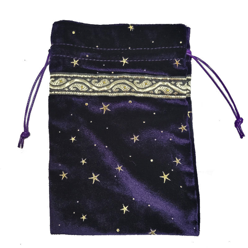 Luxurious Velvet Drawstring Pouch with Starry Sky Embroidery for Tarot, Crystals, and Spiritual Essentials