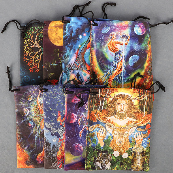 Exquisite Celestial-Themed Drawstring Pouches for Tarot Cards, Crystals, and Sacred Tools – Perfect for Spiritual Practitioners, Mystics, and Healers