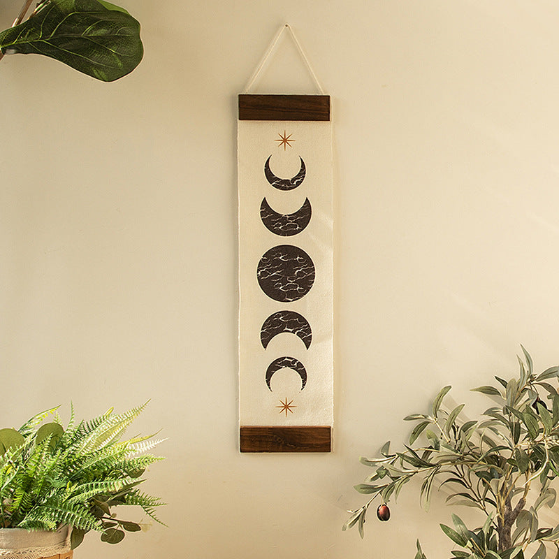 Moon Phases Canvas Wall Hanging - Boho Lunar Cycle Decor