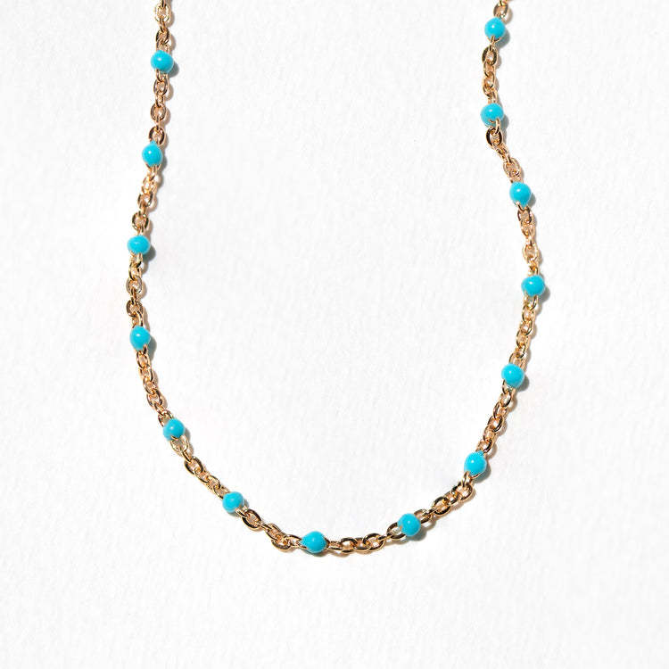 Vibrant Minimalist Beaded Necklace with Gold Chain – Available in Green, Blue, Pink, and Turquoise