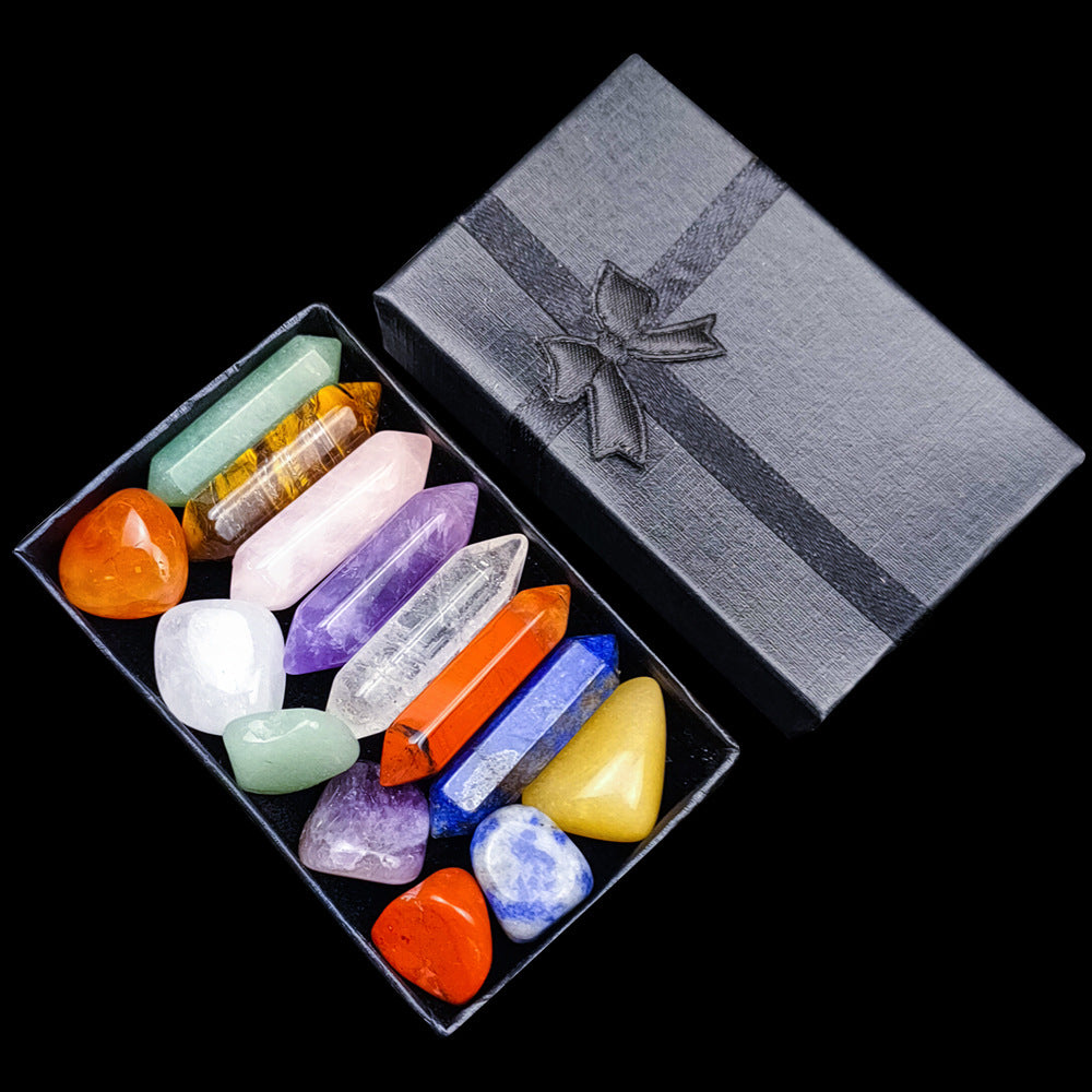 Deluxe Chakra Healing Crystal Set in Elegant Black Gift Box – Includes Raw and Tumbled Gemstones for Meditation, Energy Balancing, and Spiritual Practices