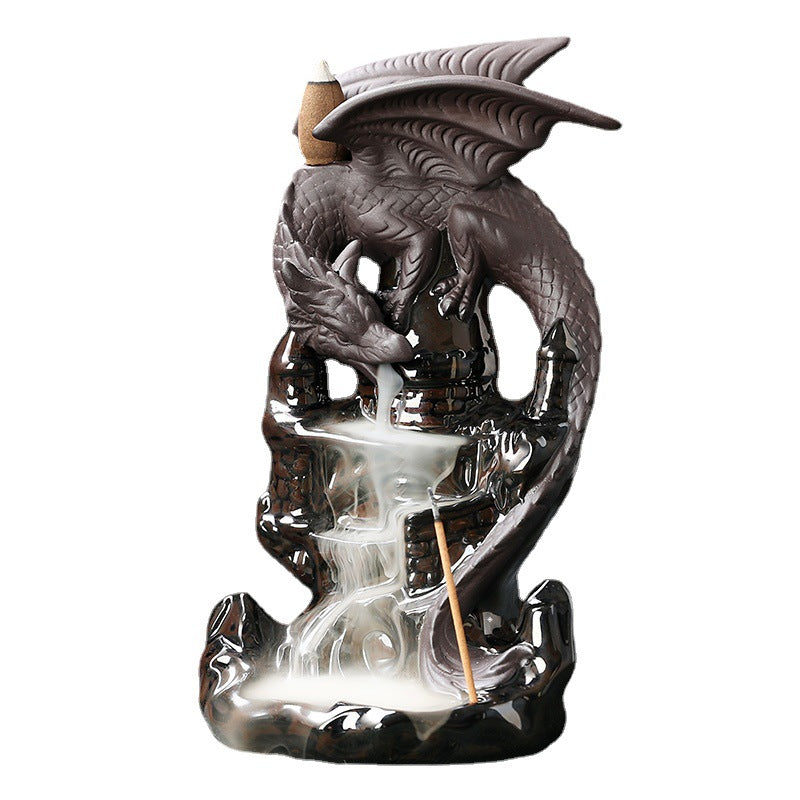 Dragon Perched on Castle Backflow Incense Burner – Mystical Aromatherapy for Spiritual Protection and Meditation