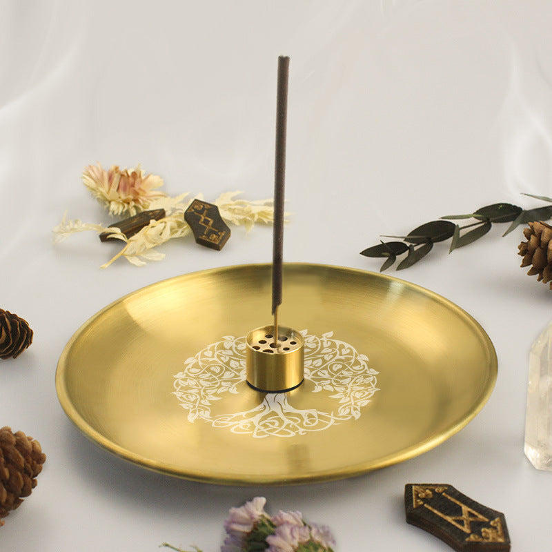 Tree of Life Engraved Incense Holder Set for Spiritual Cleansing and Meditation Rituals – Complete Kit with Charcoal Discs, Brass Holder, and Instruction Manual